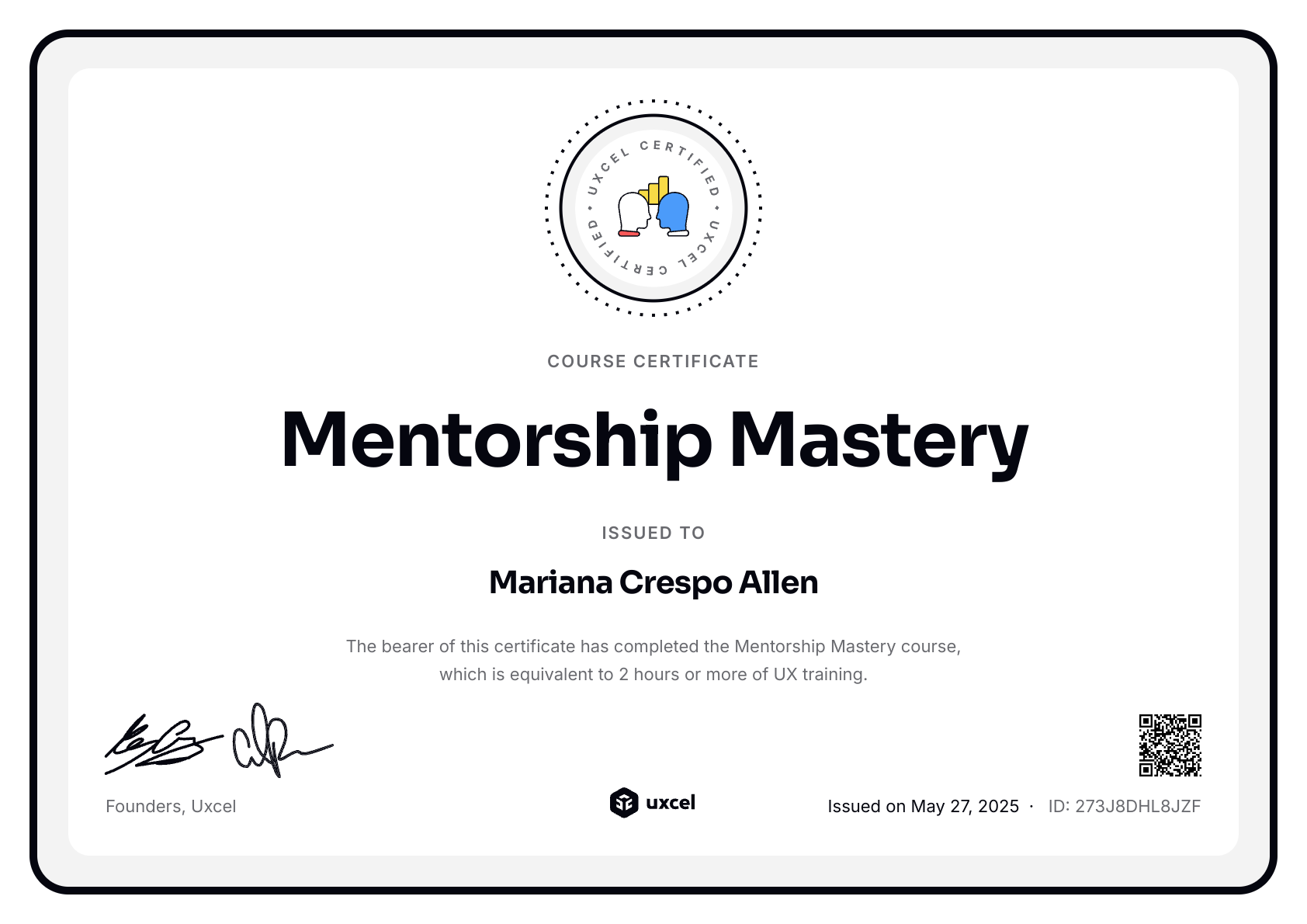 Mariana Crespo Allen's certificate
